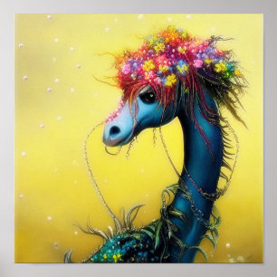 Póster dragón floral de fantasía   
