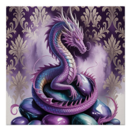 Póster Dragón Gótico Místico Púrpura