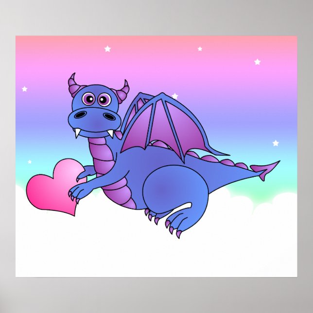 Póster Dragon Heart - Poster Cute Blue & Purple Dragon (Frente)