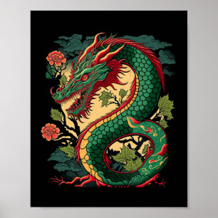 Póster Dragón Japonés Anime Japón Dragones Chinos Tatuaje
