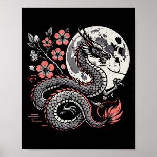Póster Dragón japonés Sakura Moon Cherry Blossom Hombres 