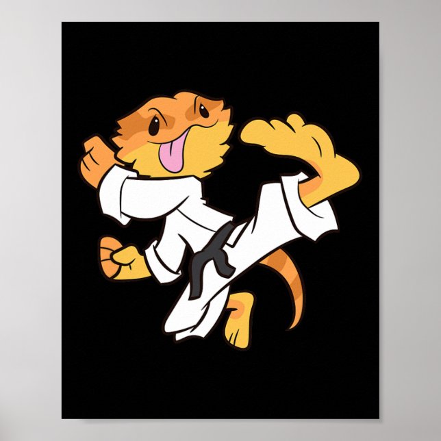Póster Dragon Karate con barba Samurai Lizard Drago con b (Frente)