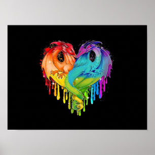 Póster Dragon LGBT Heart Rainbow Heart Dragon Orgullo LGB