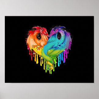 Póster Dragon LGBT Heart Rainbow Heart Dragon Orgullo LGB