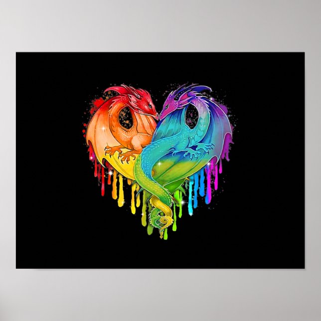 Póster Dragon LGBT Heart Rainbow Heart Dragon Orgullo LGB (Frente)