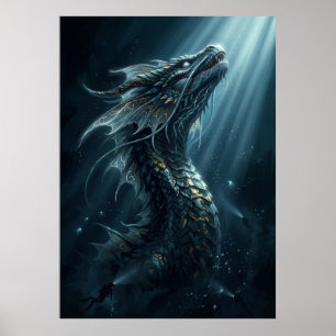 Póster Dragón Marino Bioluminiscente Antiguo - Profundida