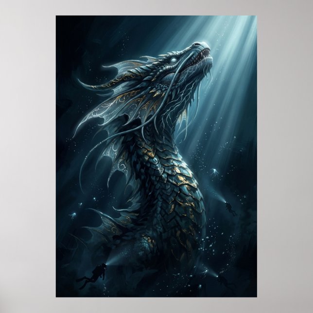 Póster Dragón Marino Bioluminiscente Antiguo - Profundida (Frente)