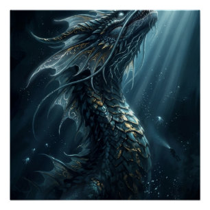 Póster Dragón Marino Bioluminiscente Antiguo - Profundida