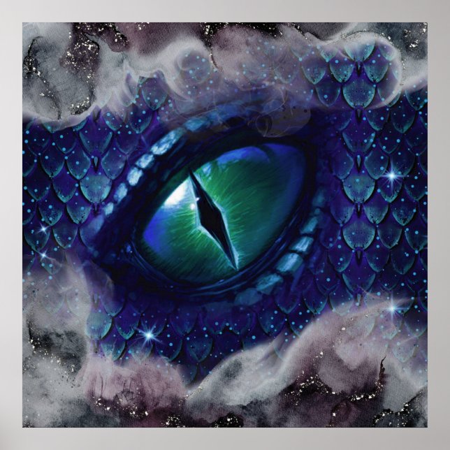 Póster Dragón medieval gótico azul Glam Ink (Frente)