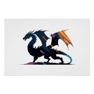 Póster Dragon Misterio Legendario Ilustracion Silhouette