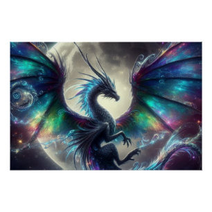 Póster Dragón místico iluminado por la luna