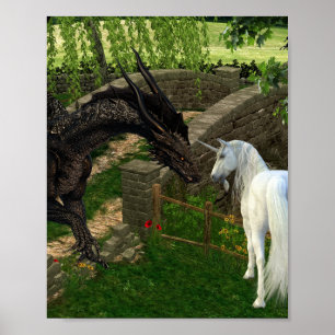 Póster Dragón Negro conoce Fantasía de Unicornio