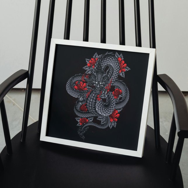 Póster Dragón negro, rosas rojas (Subido por el creador)
