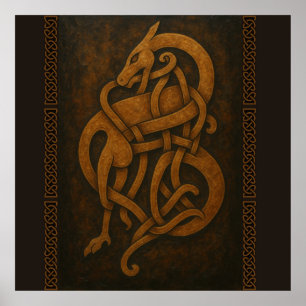 Póster Dragón nórdico antiguo - Viking Knotwork Guardian
