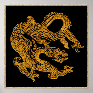 Póster Dragón oriental de oro 01