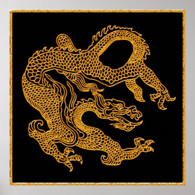 Póster Dragón oriental dorado 01 (Frente)