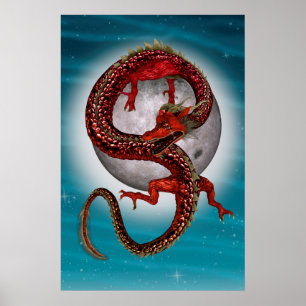 Póster Dragón Oriental Rojo - Criatura Fantástica Mítica
