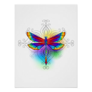 Póster Dragón poligonal arcoiris