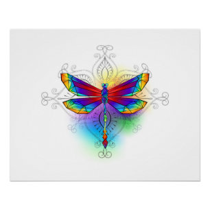 Póster Dragón poligonal arcoiris