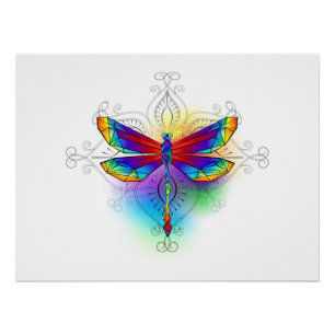 Póster Dragón poligonal arcoiris