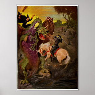 Póster Dragón que lucha del caballero de J. Allen St.