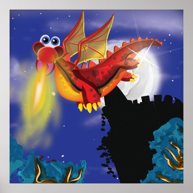Póster Dragón que respira fuego (Frente)