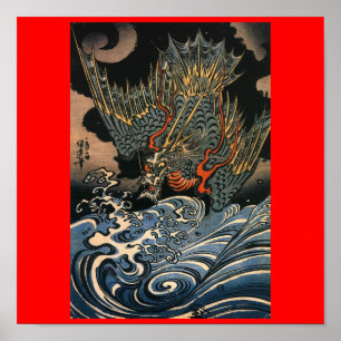 Póster Dragón que vuela sobre el agua C. 1800's (Japón)