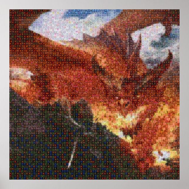 Póster Dragón Respirante al Fuego Foto Poster Mosaico (Frente)