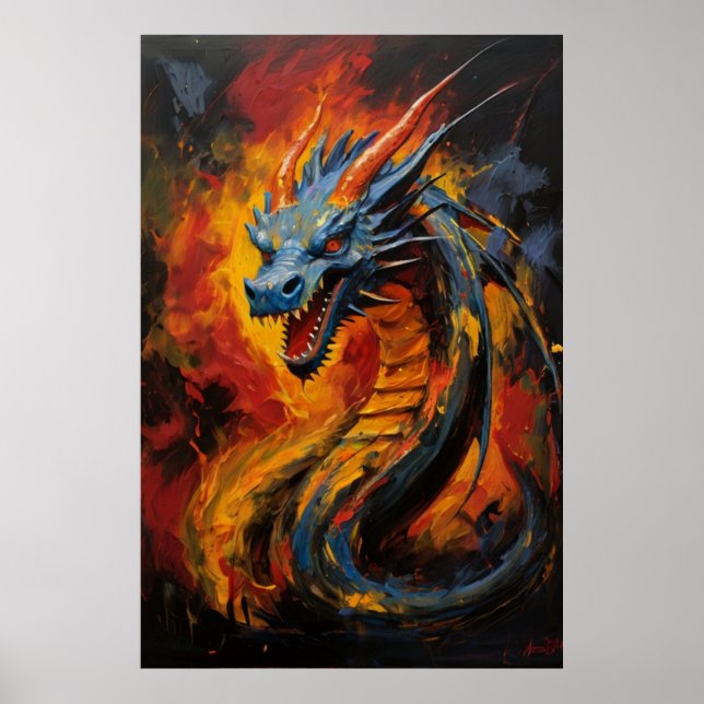 Póster Dragón respiratorio de fantasía (Frente)