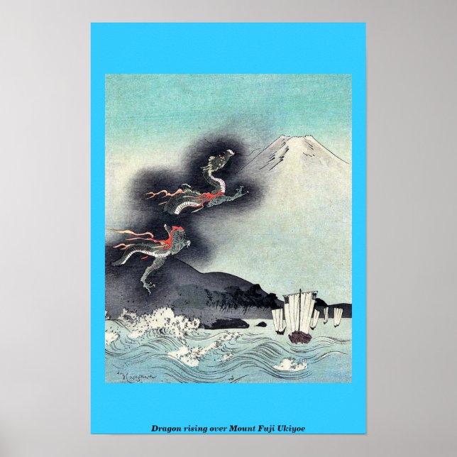 Póster Dragon rising over Mount Fuji Ukiyoe (Frente)
