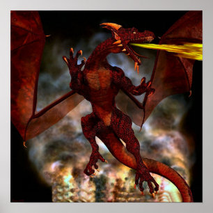 Póster Dragón rojo feroz