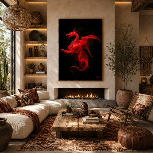 Póster Dragón Rojo Neón Flujo Cuántico