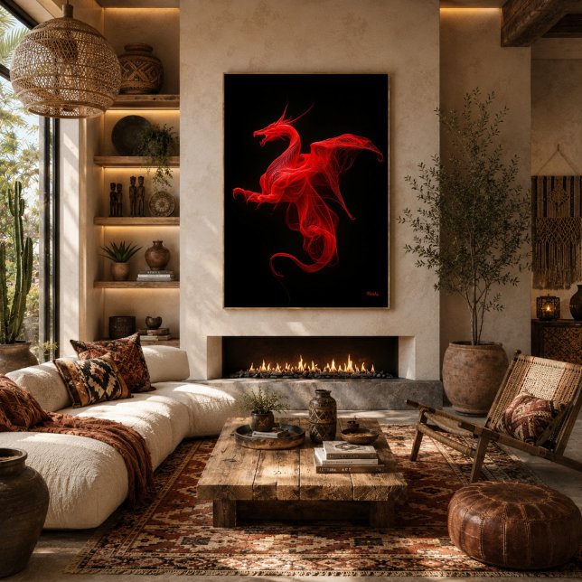 Póster Dragón Rojo Neón Flujo Cuántico (Subido por el creador)