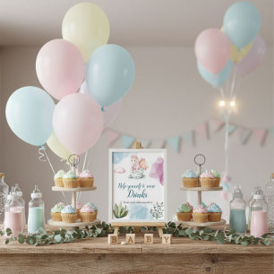 Póster Dragón rosa caprichoso bebe agua color Fiesta Rótu