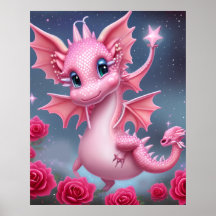 Dragón rosa lindo con flores rosadas