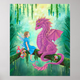 Póster Dragón rosa y hada