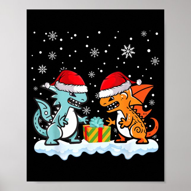 Póster Dragon Santa Hat Mythical Animal Funny Christmas P (Frente)