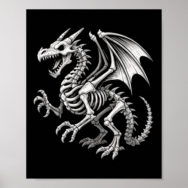 Póster Dragon Skeleton Halloween Fantasy Niños Chicas (Frente)