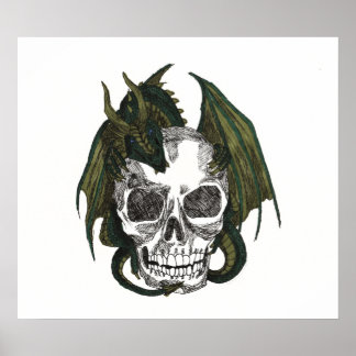 Póster Dragón sosteniendo el cráneo