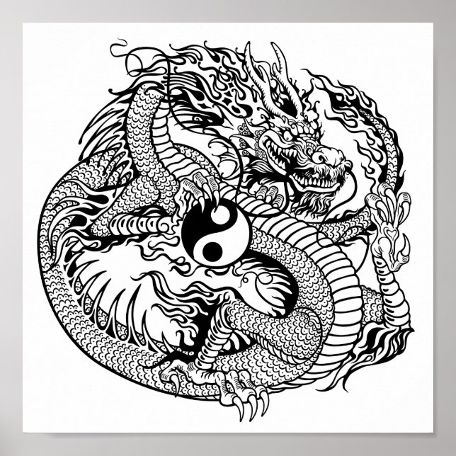 Póster dragón sosteniendo yin yang (Frente)