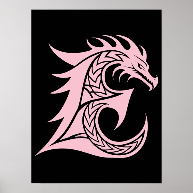 Póster Dragon Styled Letter E, Dragon Alphabet, Monogram (Frente)