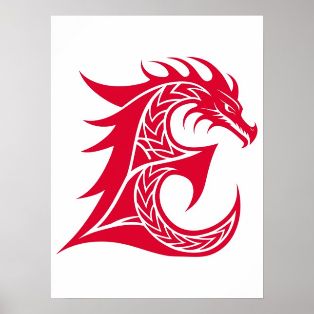 Póster Dragon Styled Letter E, Dragon Alphabet, Monogram (Frente)