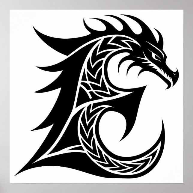 Póster Dragon Styled Letter E, Dragon Alphabet, Monogram (Frente)