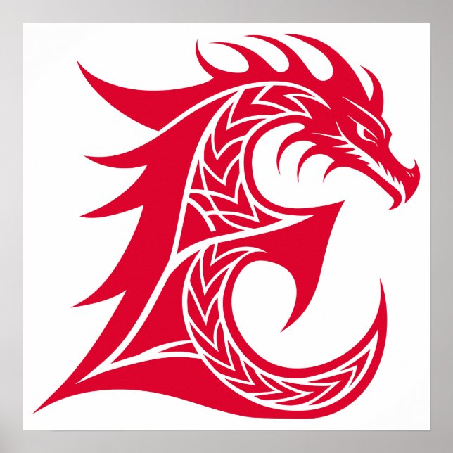Póster Dragon Styled Letter E, Dragon Alphabet, Monogram (Frente)