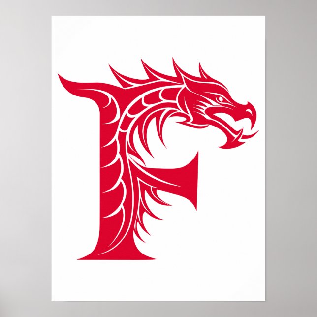 Póster Dragon Styled Letter F, Dragon Alphabet, Monogram (Frente)