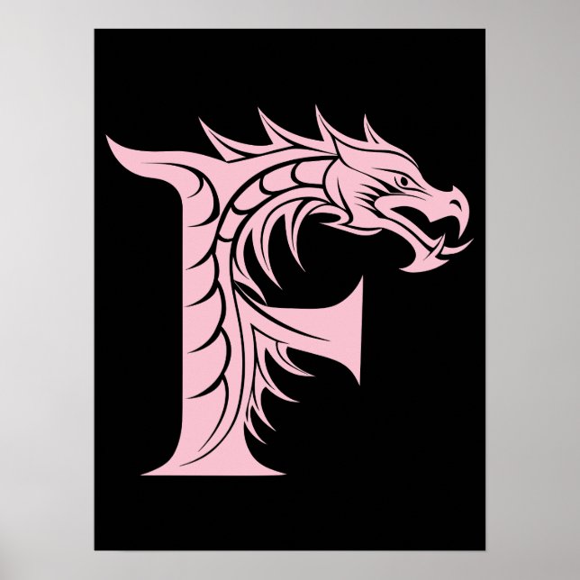 Póster Dragon Styled Letter F, Dragon Alphabet, Monogram (Frente)