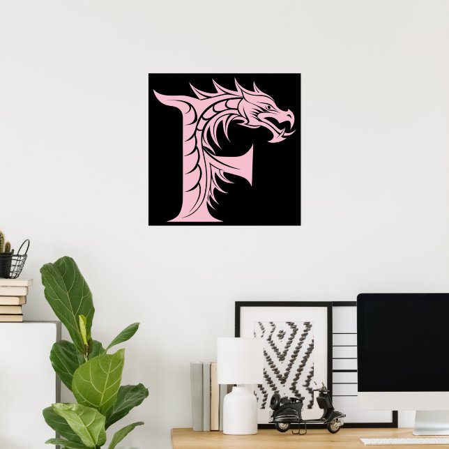 Póster Dragon Styled Letter F, Dragon Alphabet, Monogram (Oficina en casa)