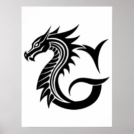 Póster Dragon Styled Letter G, Dragon Alphabet, Monogram