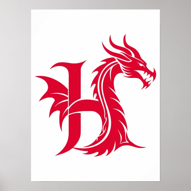 Póster Dragon Styled Letter H, Dragon Alphabet, Monogram (Frente)