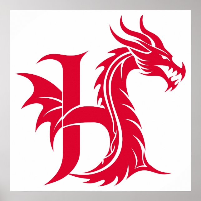 Póster Dragon Styled Letter H, Dragon Alphabet, Monogram (Frente)